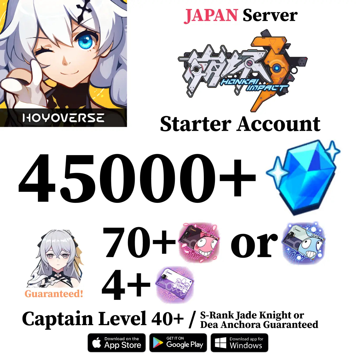 Honkai Impact 3rd Reroll Account with 45000+ Crystals [JAPAN]