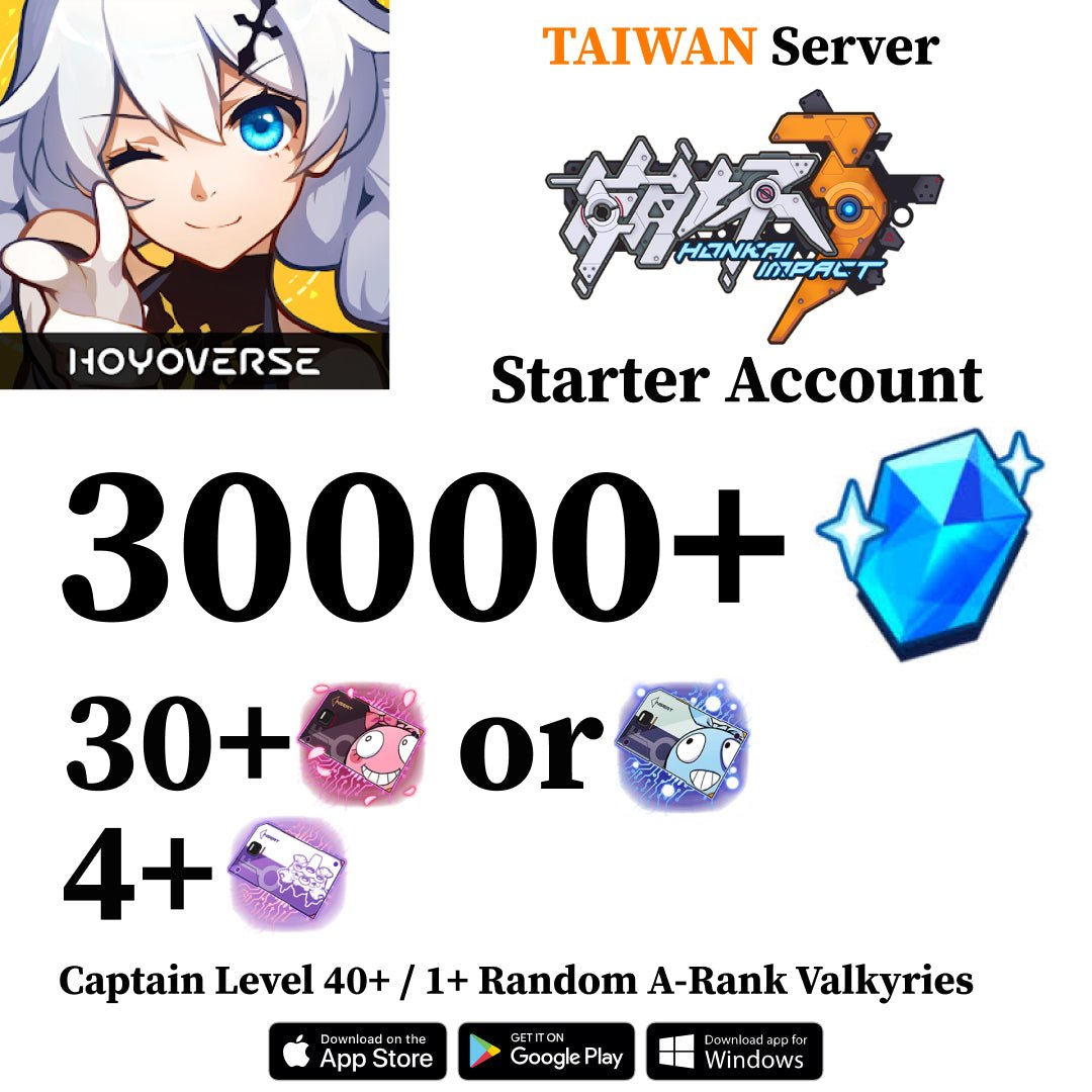 Honkai Impact 3rd Reroll Account with 30000+ Crystals [TAIWAN]