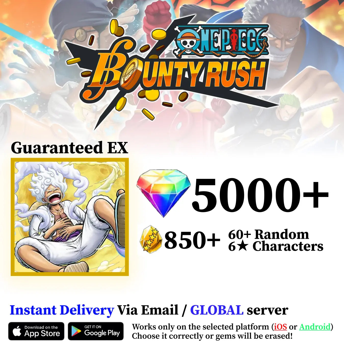 Gear 5 Monkey D. Luffy OPBR Starter Reroll Account [Global]