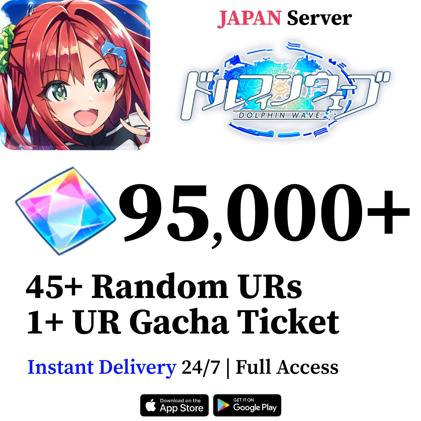 [JP] Dolphin Wave Account | 95000+ Gems & 10+ UR | Instant Starter