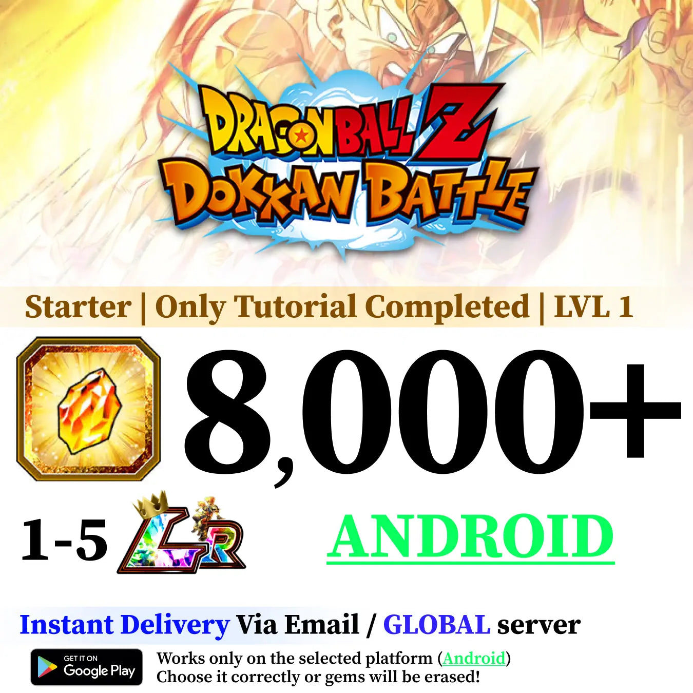 Dragon Ball Z Dokkan Battle Starter Account with 8000+ Dragon Stones [Android]