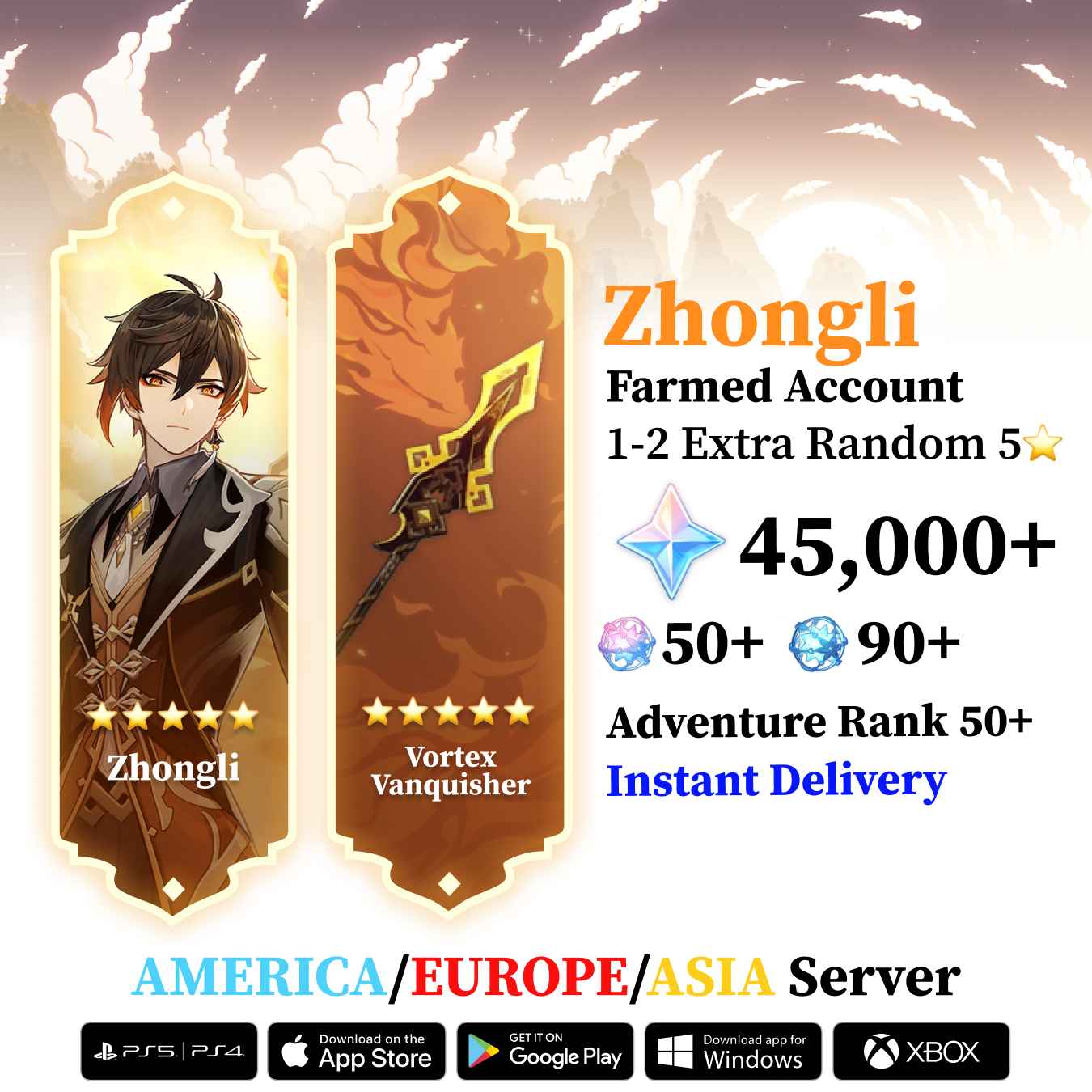 Zhongli with Signature Weapon and Wishes