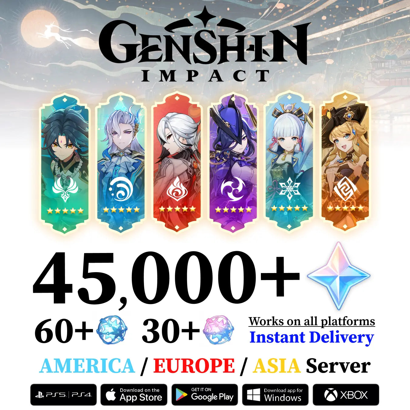 Genshin Reroll Account with Primogems and Limited 5 Star